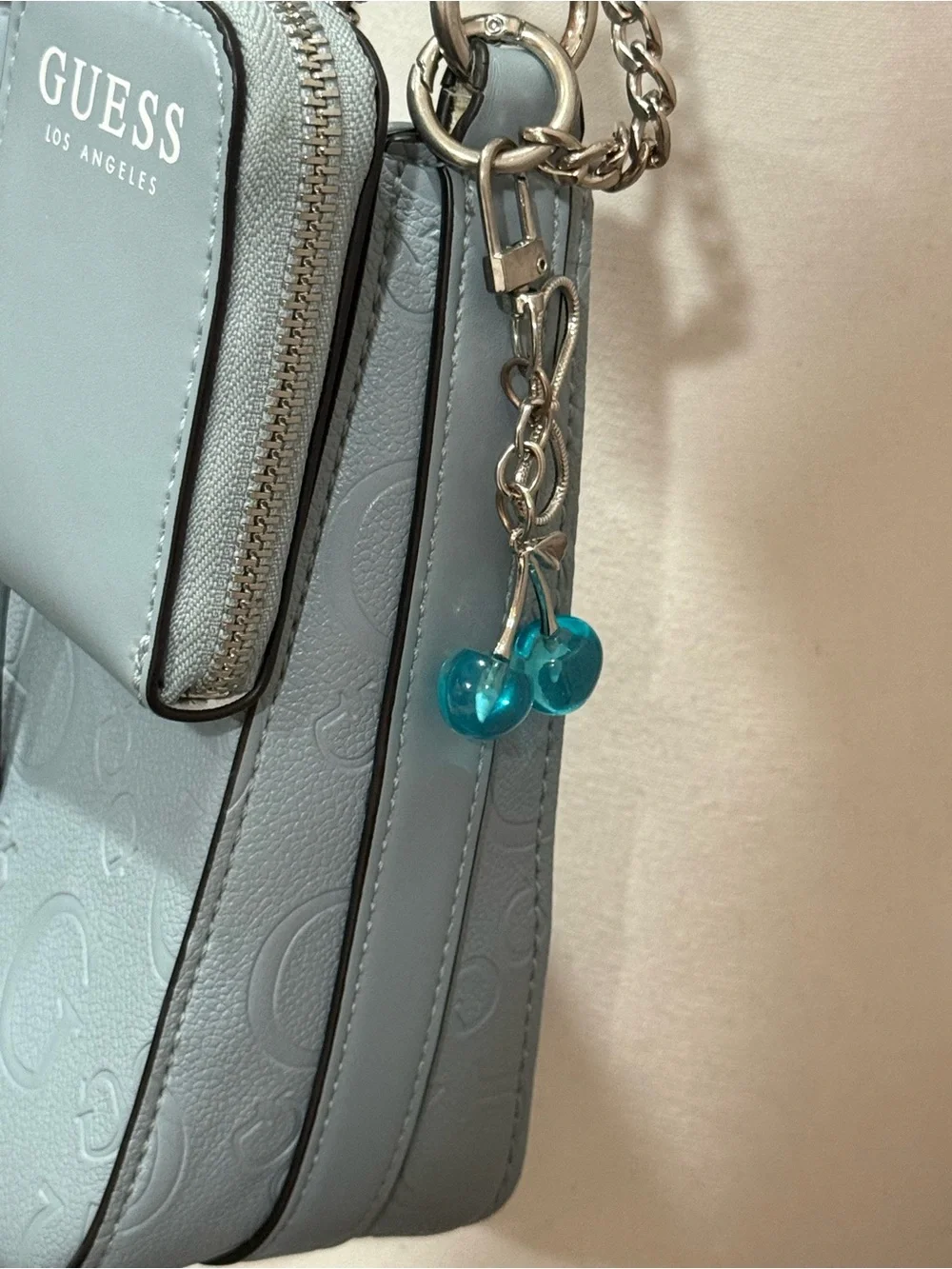 GUESS Light Blue Embossed Logo Shoulder‎ Bag with Phone Pouch